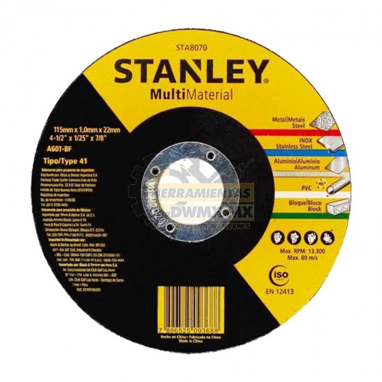 Disco de Corte Extrafino Multimaterial 4-1/2" STANLEY STA8070
