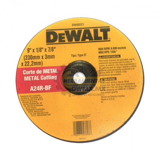 Disco Abrasivo Corte Metal DEWALT DW00221