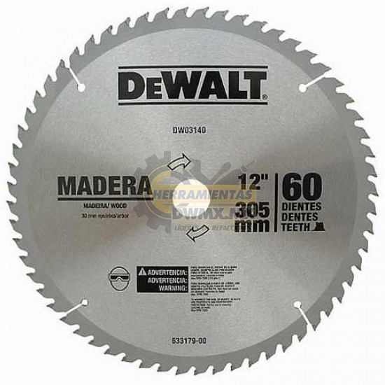 Disco de Sierra para Madera 12"60T DeWalt DW03140 cambio por DWA03140