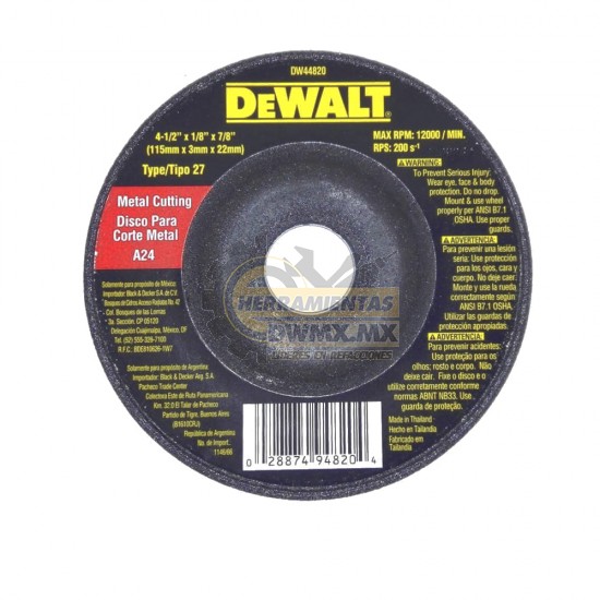 Disco Abrasivo 4 - 1/2" DeWalt DW54820