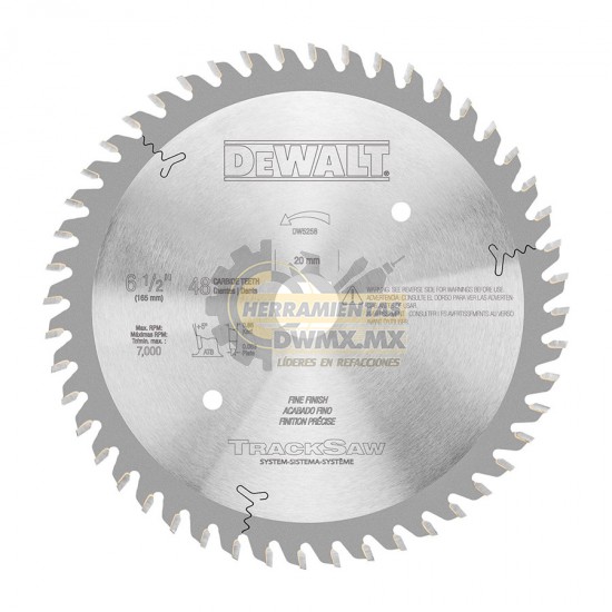 Disco de Carpintería con Precisión para el Sistema TRACKSAW 6-1/2'' x 48D DEWALT DW5258