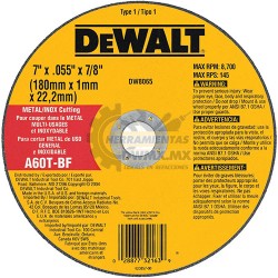 Disco de Corte Metal Fino T1 7" x .055" x 7/8" DeWalt DW8065