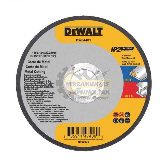 Disco de Corte Metal 4-1/2'' DEWALT DW84401