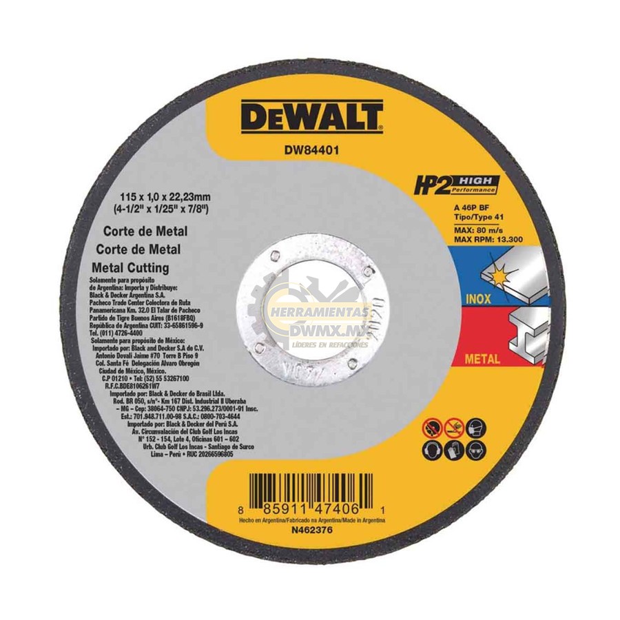 Obligar encuesta Palpitar Disco de Corte Metal 4-1/2'' DEWALT DW84401